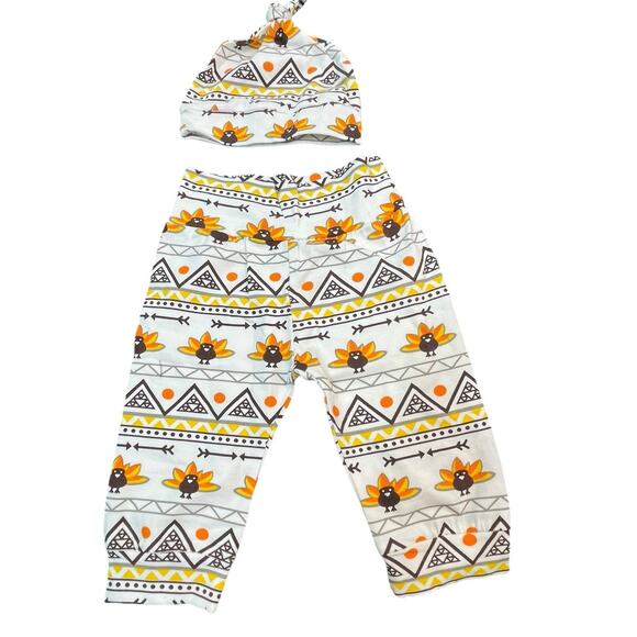 Thanksgiving Outfit Baby Sz 80 Leggings 1 Piece Cap Turkey Beanie Baby Lot of 4 - Picture 8 of 12